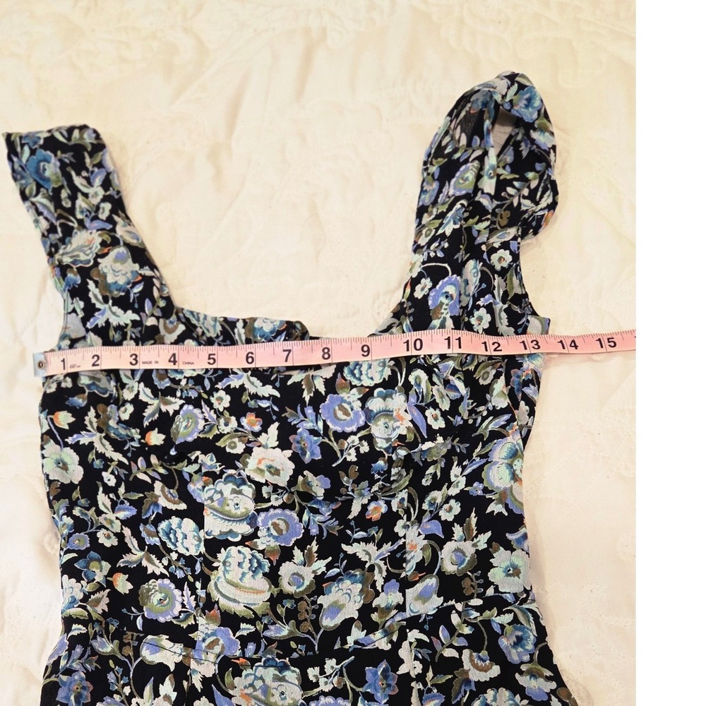 Reformation Floral Mini Dress Black Blue Green Viscose Sleeveless Size 2 USA - Picture 7 of 11